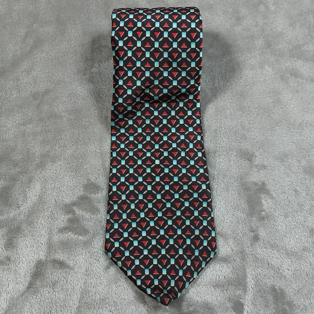 Vintage Oscare De La‎ Renta Tie Red Couture Collection Geometric Abstract 4x54.5